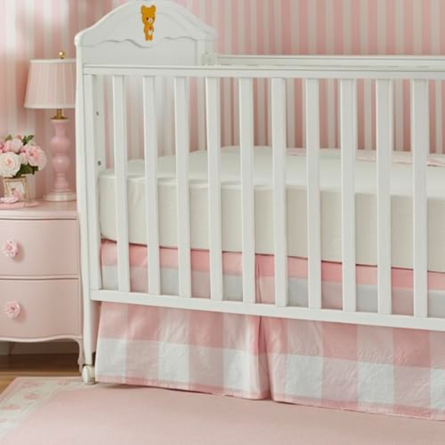 Baby Nursery Neutral - Crib Skirt Gingham Tailored Baby Boy