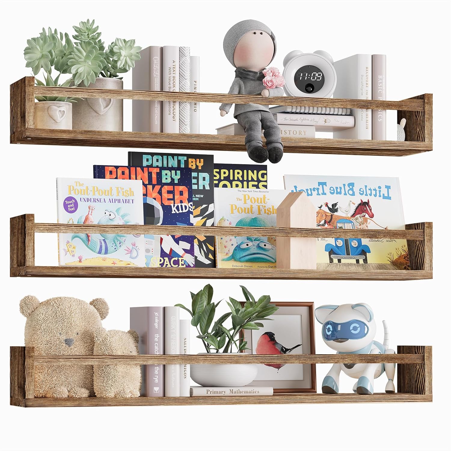 Baby Nursery Floating Shelves - Nursery Book Shelves for Kids Rooms,