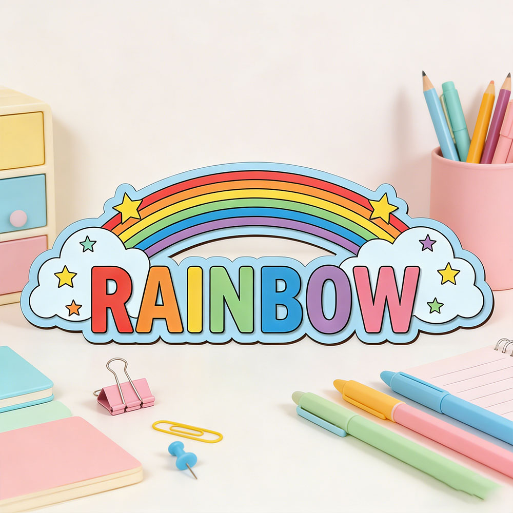 Baby Nursery Name Sign - Custom Rainbow Cloud Star Name Door