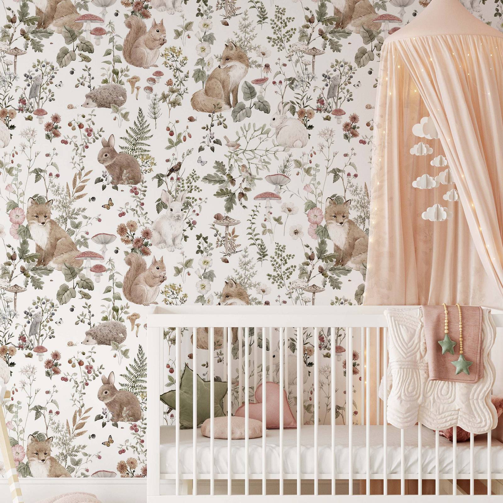 Baby Nursery Wallpaper - Forest Babies MuraL, Boys Nursery Vintage