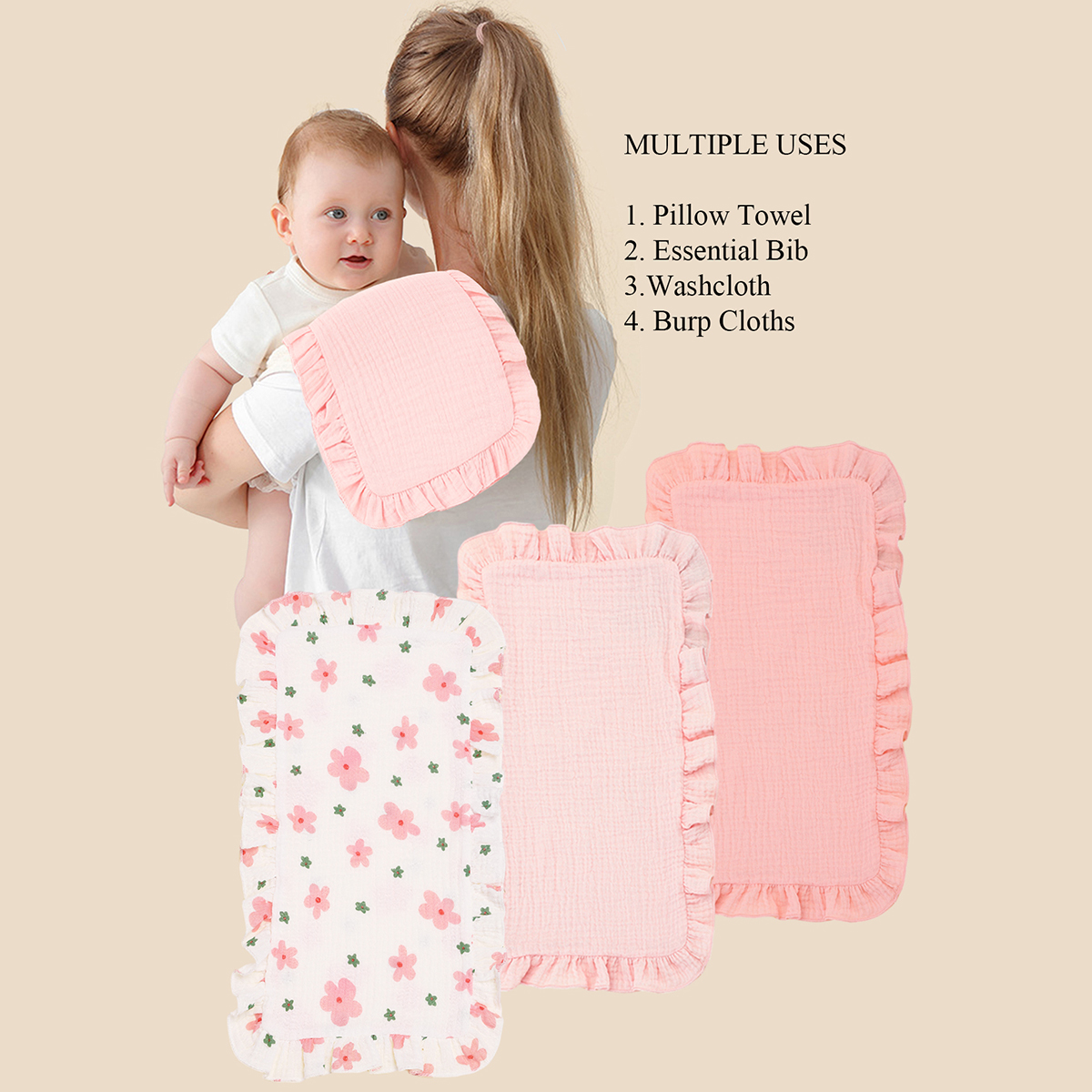 Baby Nursery Set - 3Pcs/Set Soft Muslin Cotton Gauze Shoulder