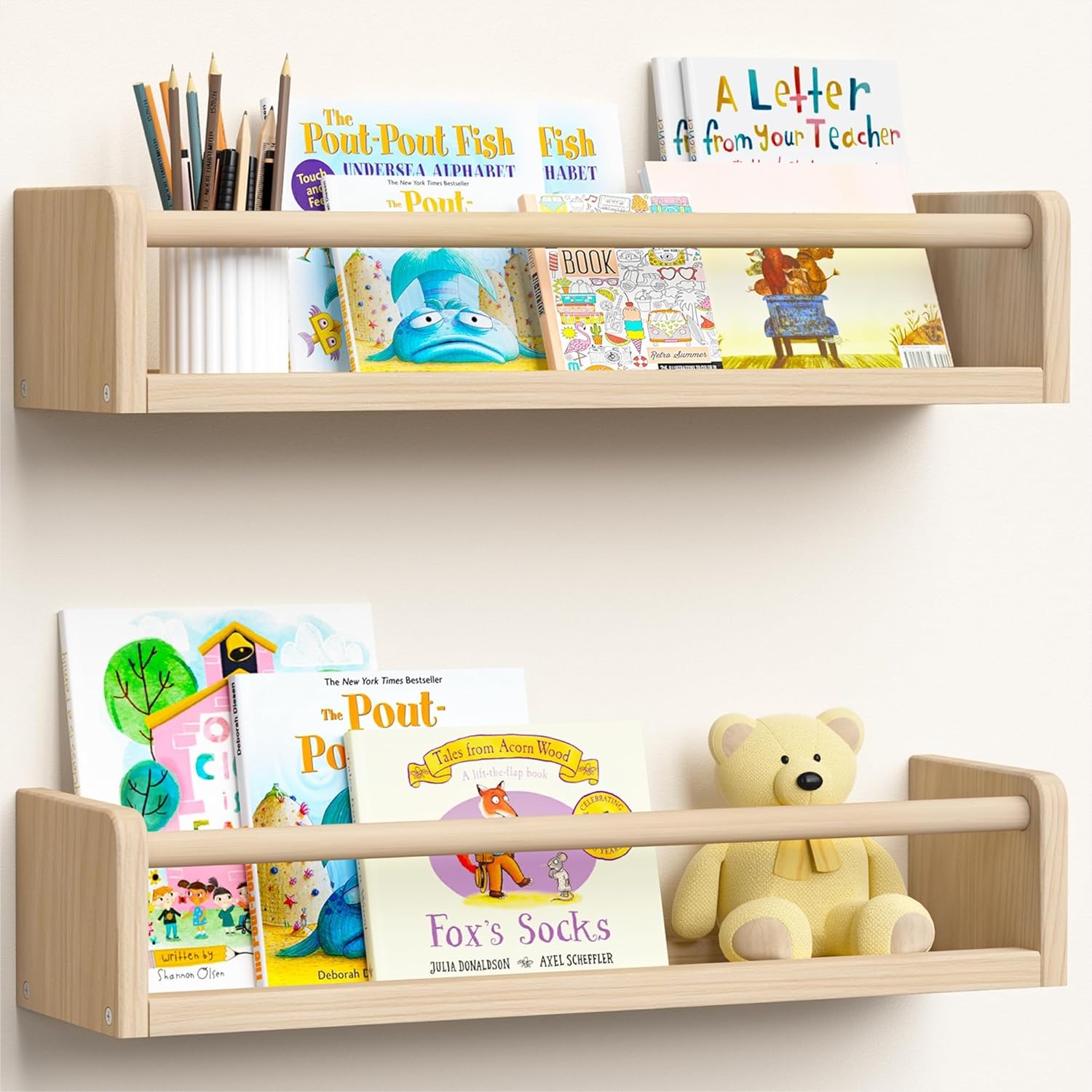 Baby Nursery Floating Shelves - 2 Pack 15.7 Inch Floating Bookshelves