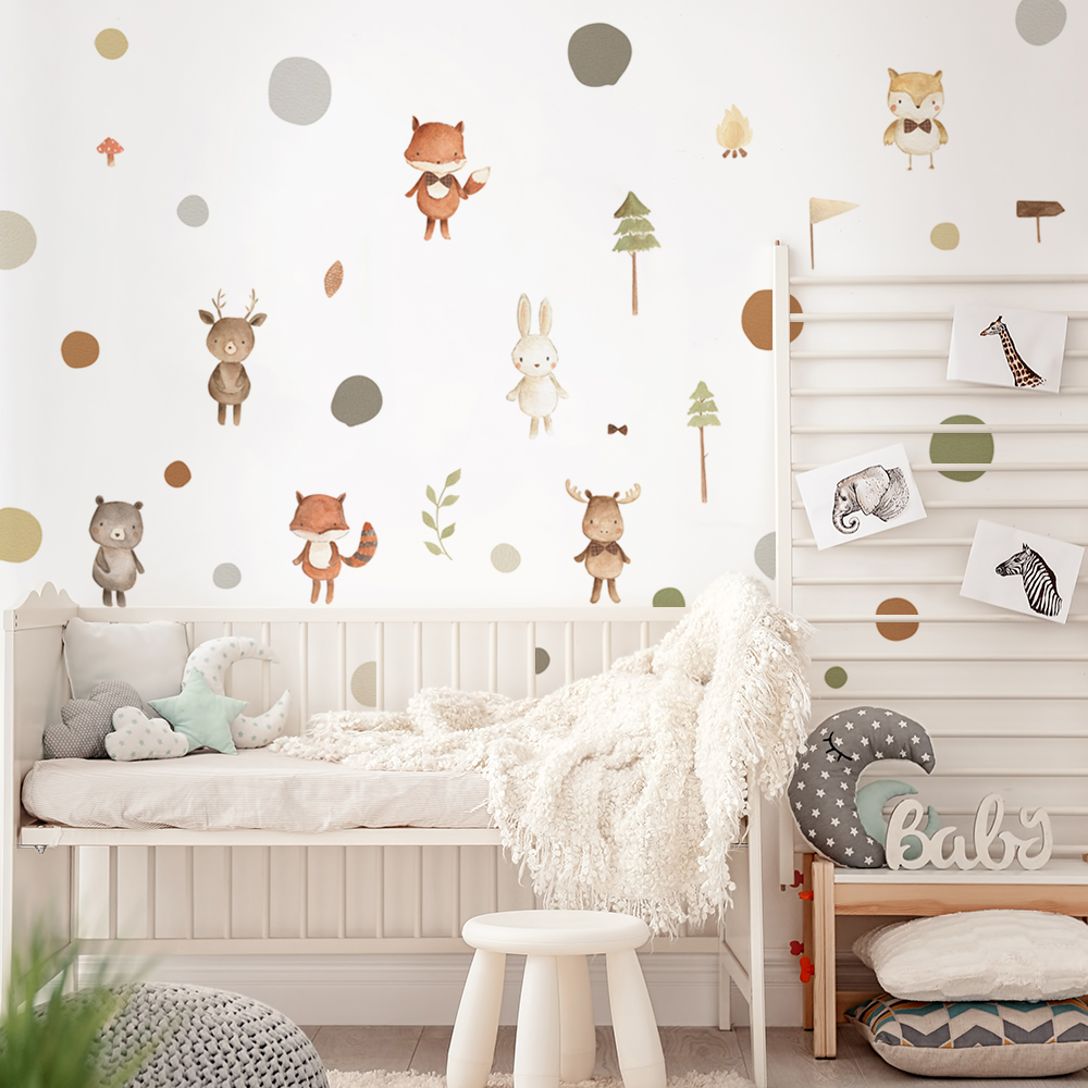 Baby Nursery Set Furniture - Cartoon Cute Fox Rabbit Animals Polka