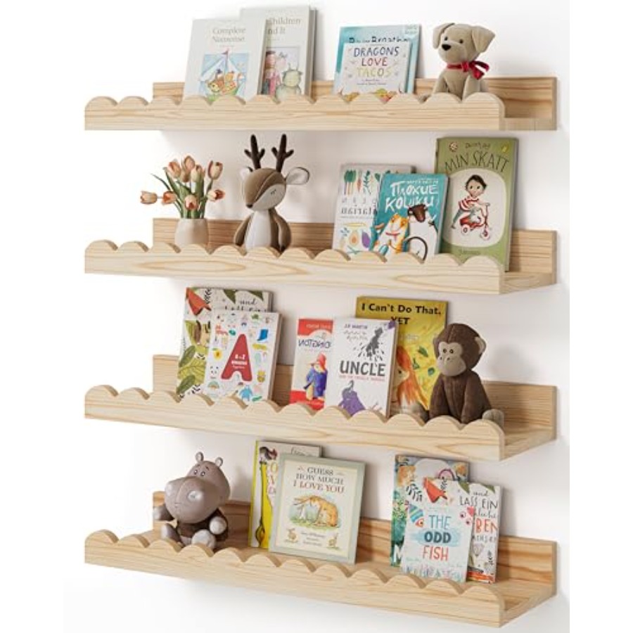 Baby Nursery Floating Shelves - Nursery Book Shelves, 4-Pack Floating Shelves
