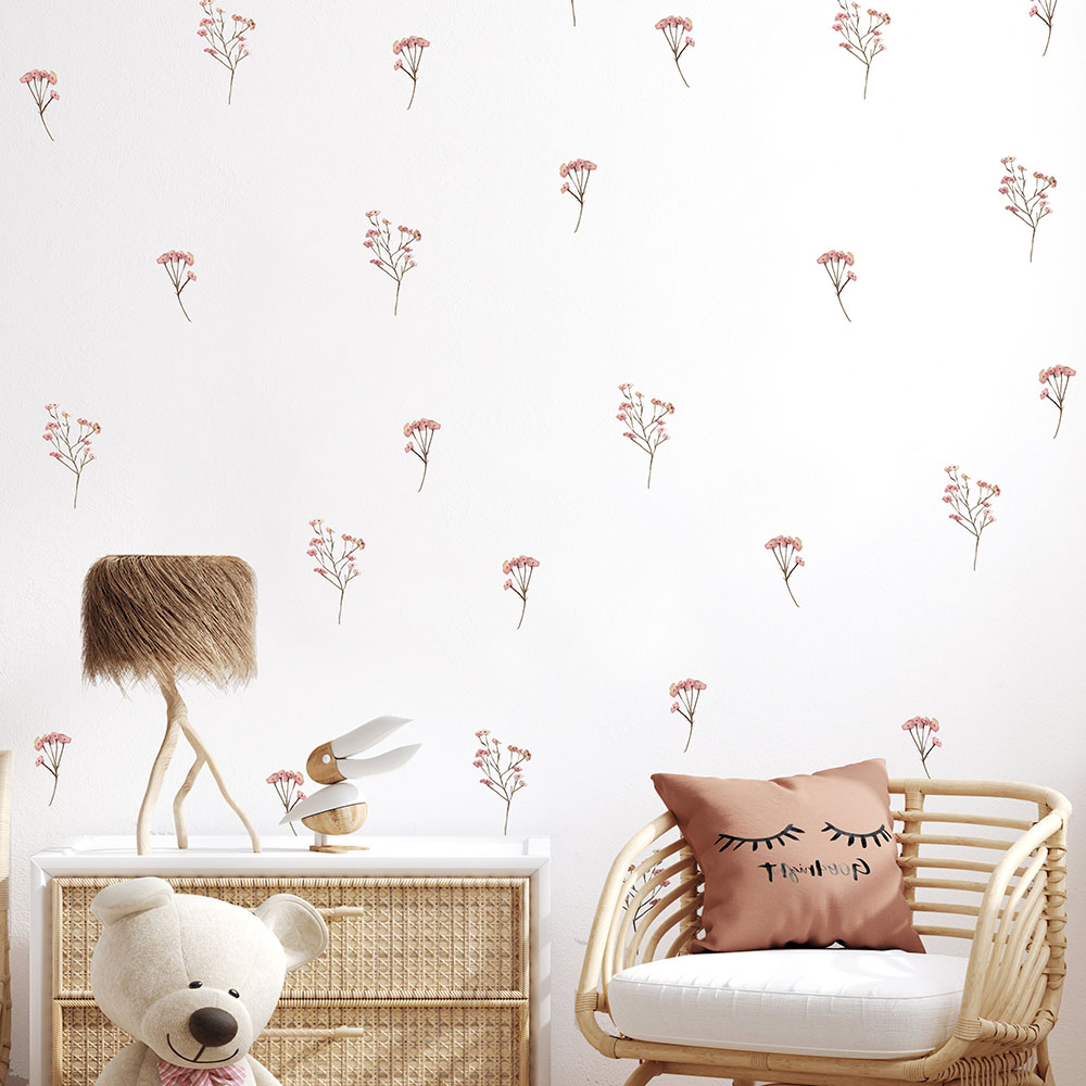 Baby Nursery Set Furniture - Pink Watercolor Flower Wall Stickers Baby