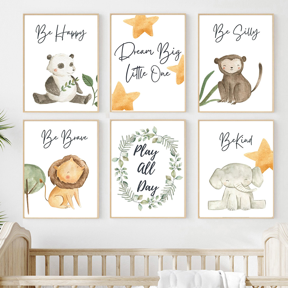 Baby Nursery Neutral - Neutral Jungle Nursery Wall Art Watercolor