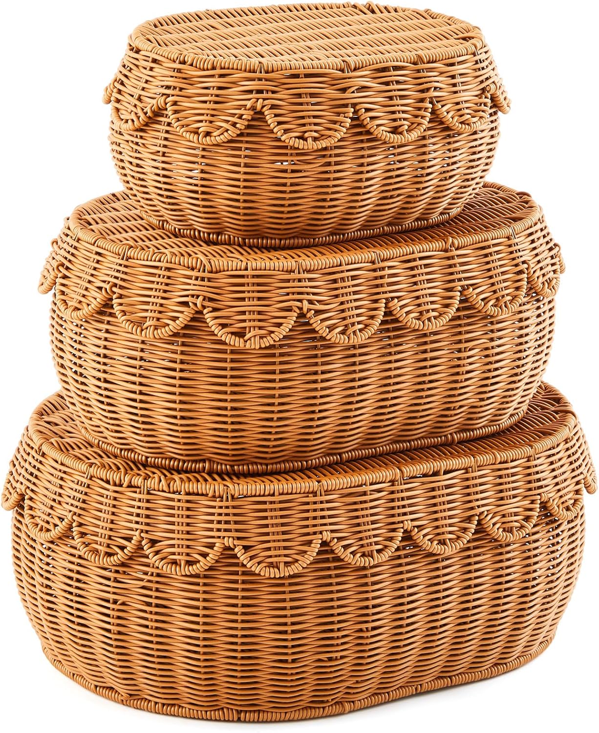 Baby Nursery Bedding - 3 Pcs Scalloped Rattan Baskets Baby