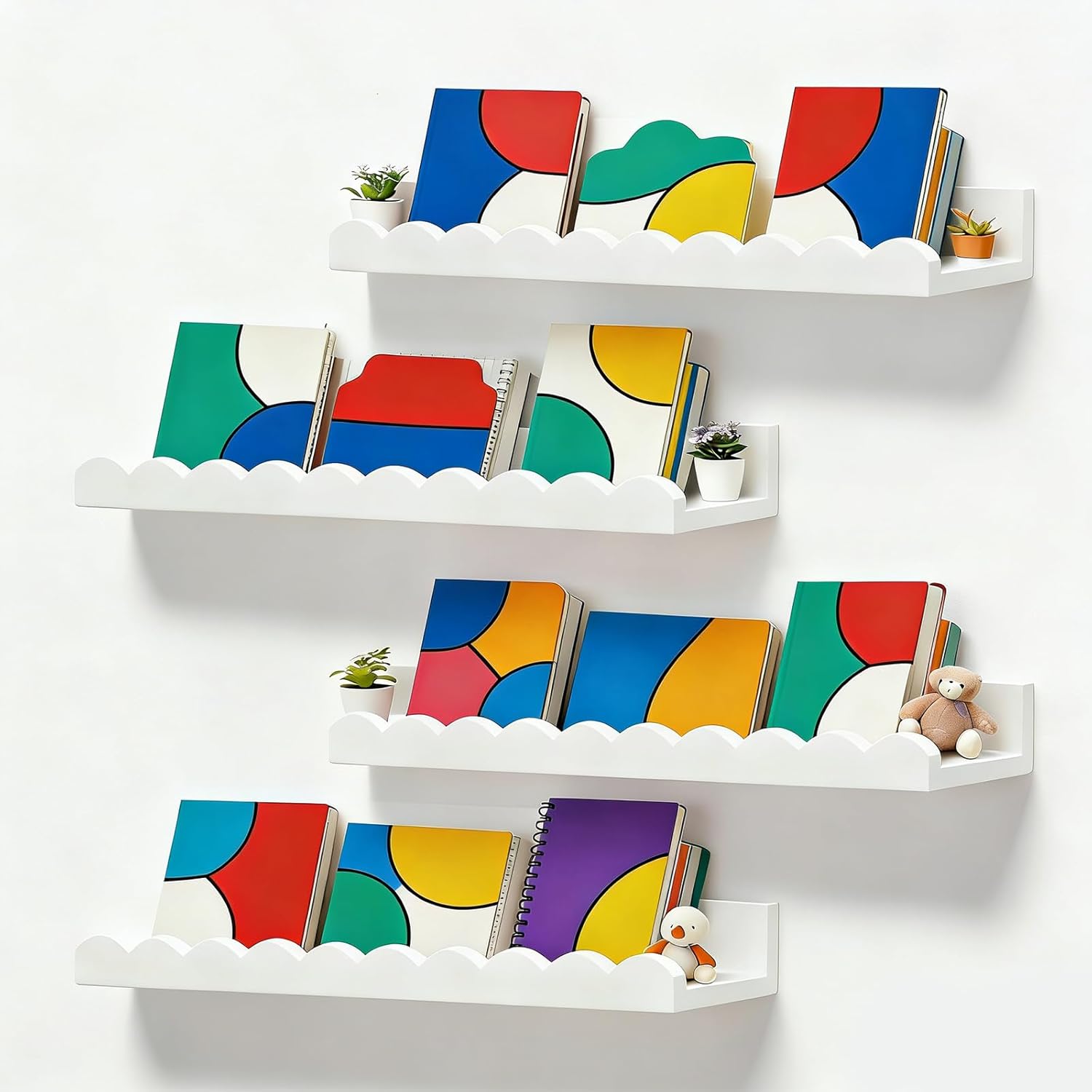 Baby Nursery Floating Shelves - Nursery Book Shelves, Set of 4
