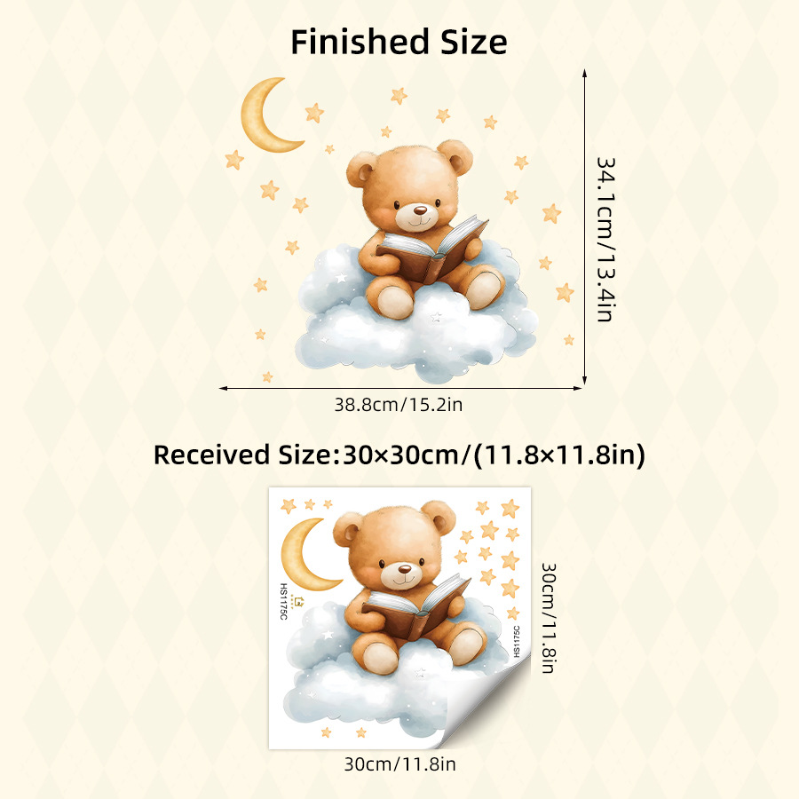 Cute Bear Moon Star Wall Stick - Baby Nursery Wallpaper Girl recensione e prezzo