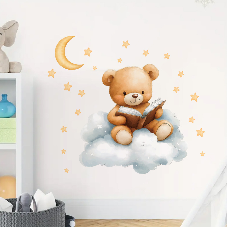 Cute Bear Moon Star Wall Stick - Baby Nursery Wallpaper Girl recensione e prezzo