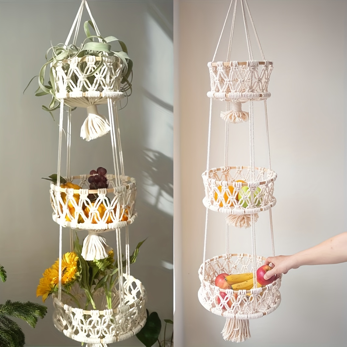 1/2/3-Tier Macrame Hanging Fru - Storage Basket Fabric recensione e prezzo
