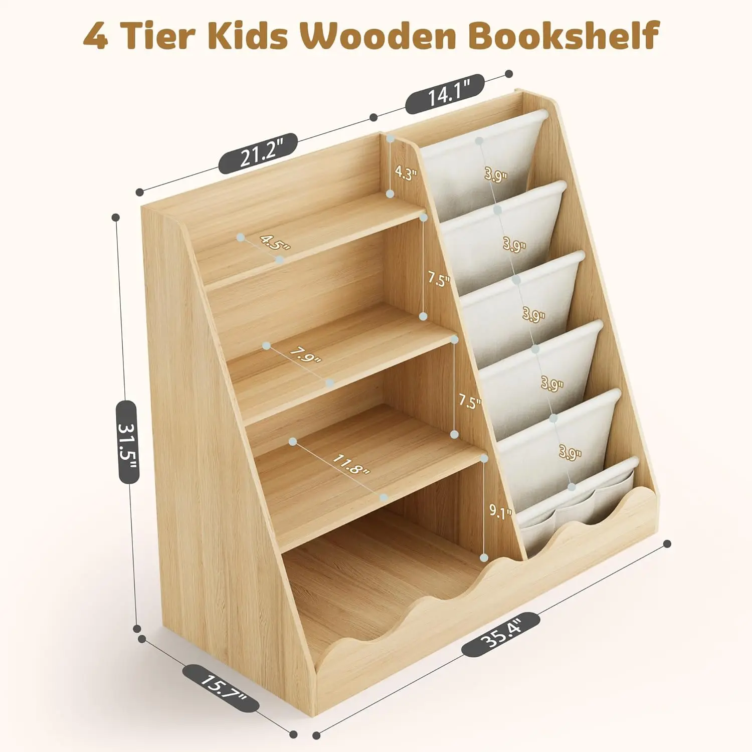 Wooden Kids Bookcase 4 Tier Ba - Baby Nursery Storage recensione e prezzo