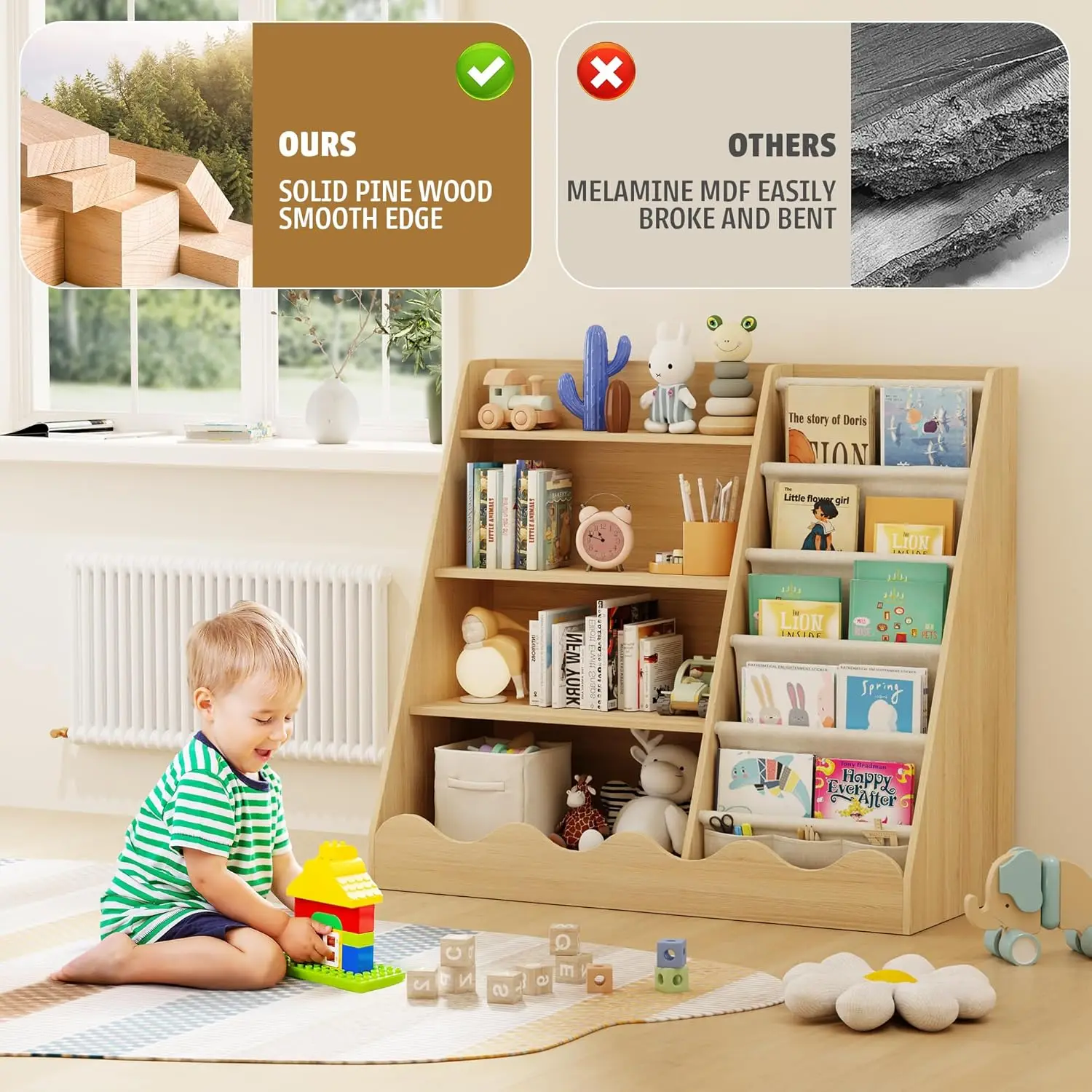 Wooden Kids Bookcase 4 Tier Ba - Baby Nursery Storage recensione e prezzo