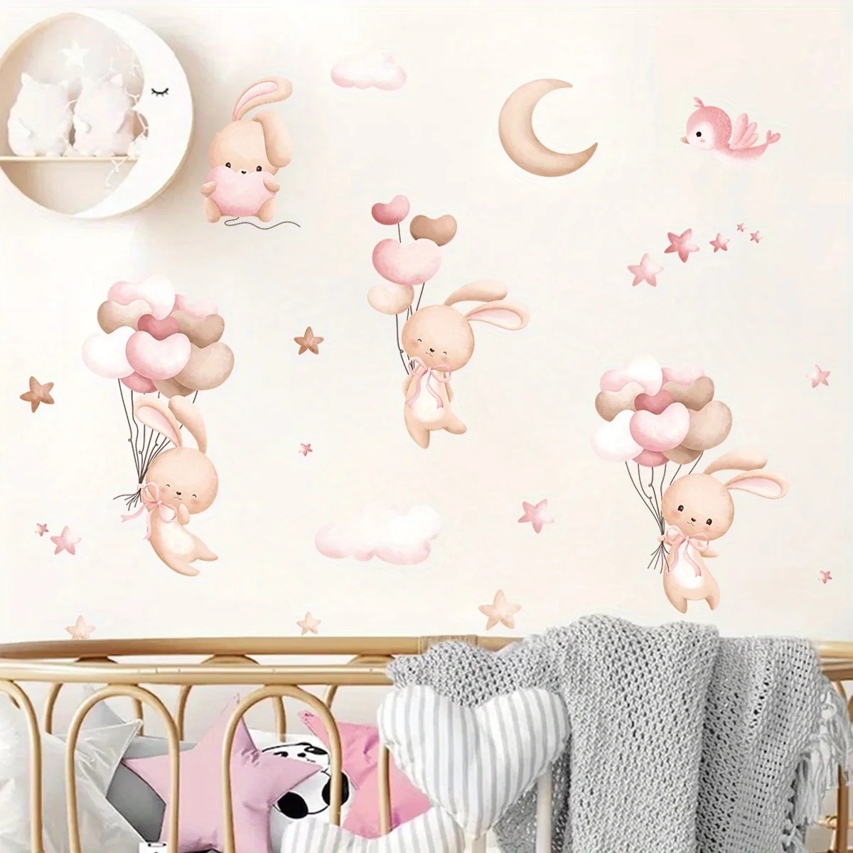 Cute Rabbit Balloon Wall Stick - Baby Nursery Wallpaper Girl recensione e prezzo