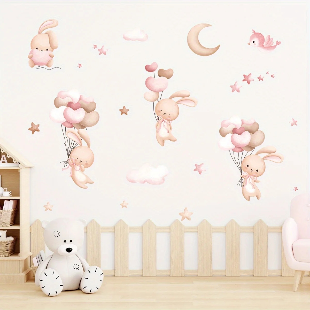 Cute Rabbit Balloon Wall Stick - Baby Nursery Wallpaper Girl recensione e prezzo