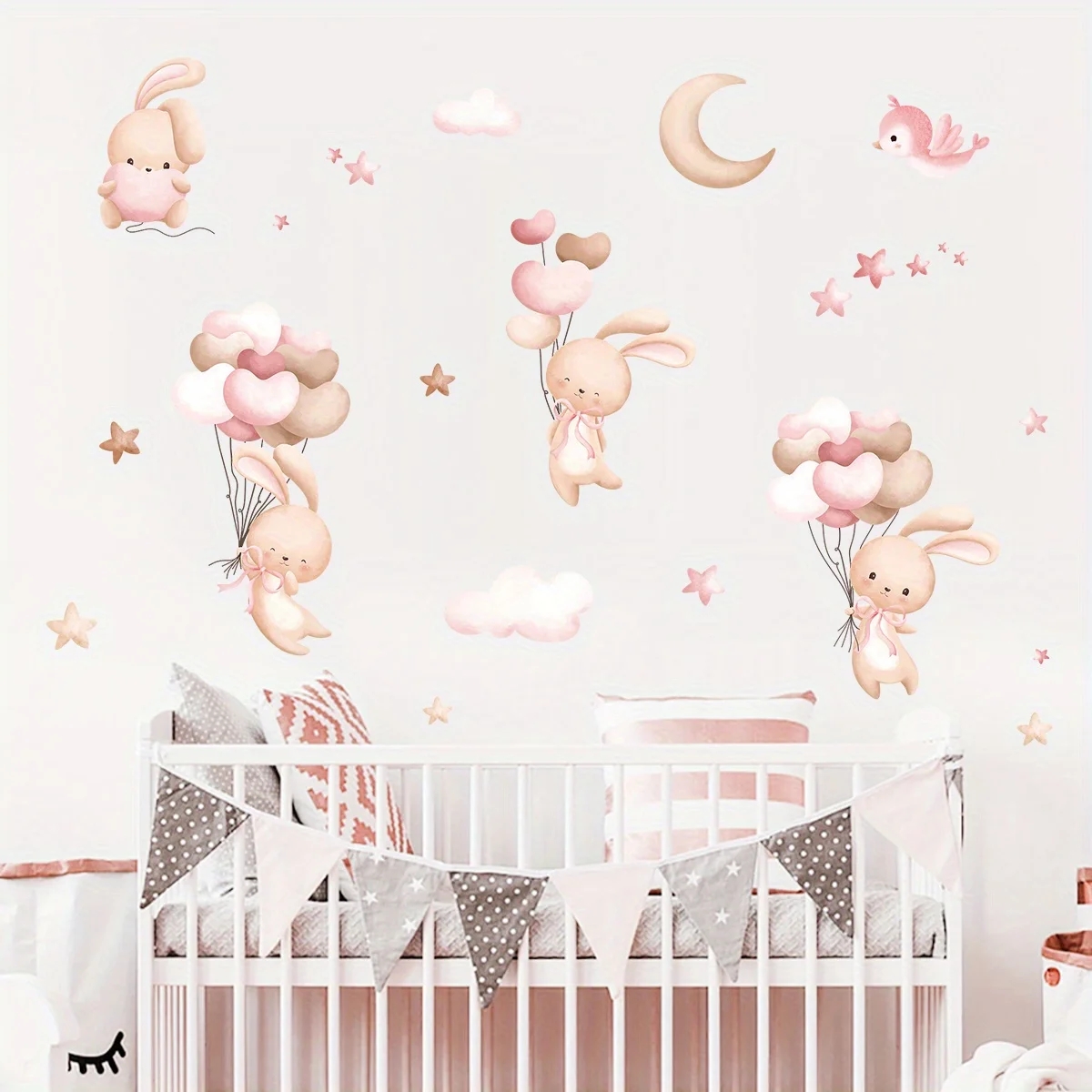 Cute Rabbit Balloon Wall Stick - Baby Nursery Wallpaper Girl recensione e prezzo