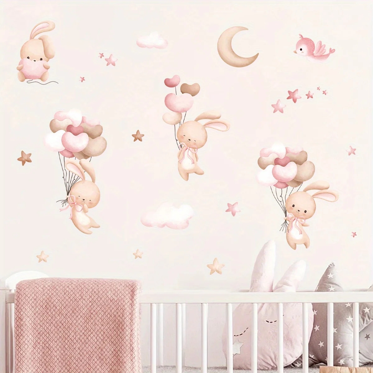 Cute Rabbit Balloon Wall Stick - Baby Nursery Wallpaper Girl recensione e prezzo