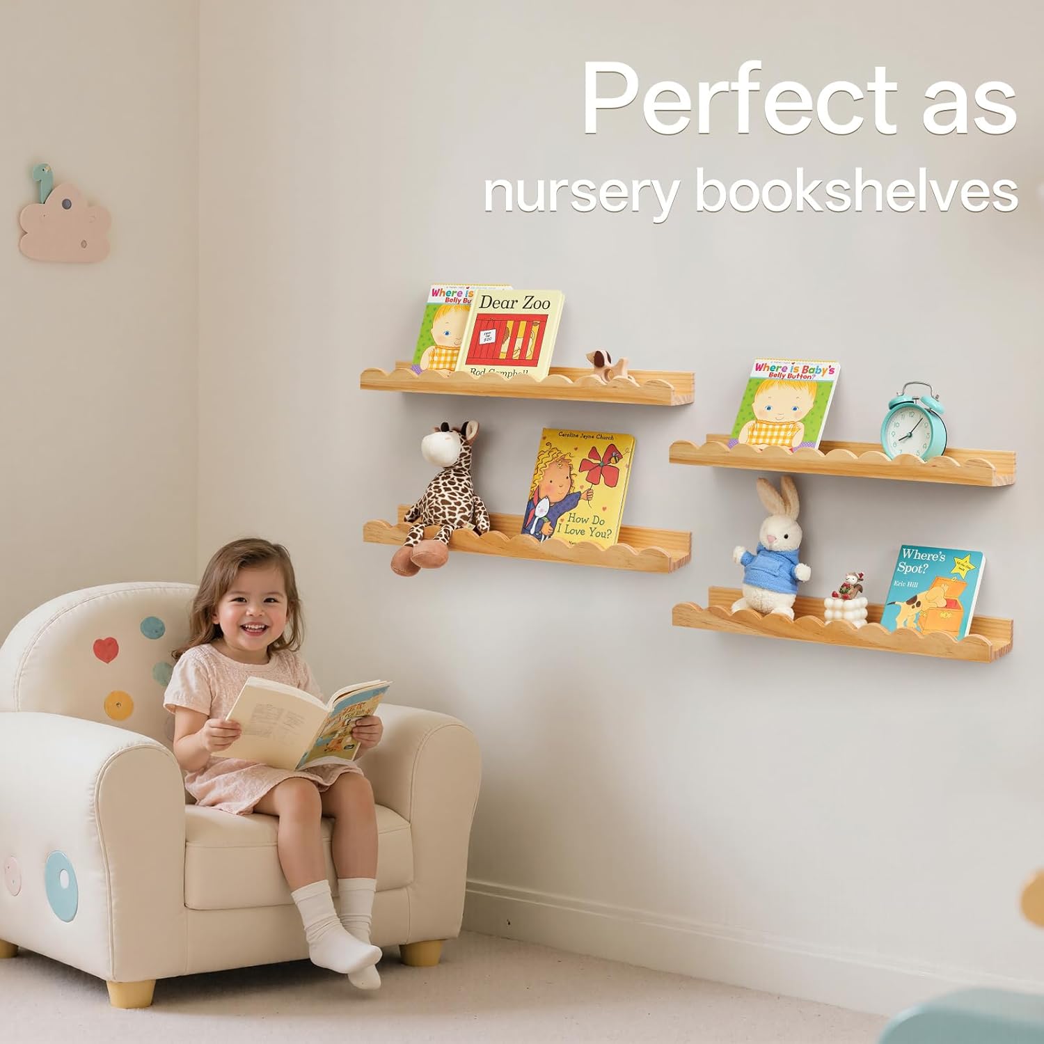 Scalloped Baby Book Shelf, Flo - Baby Nursery Floating Shelves recensione e prezzo
