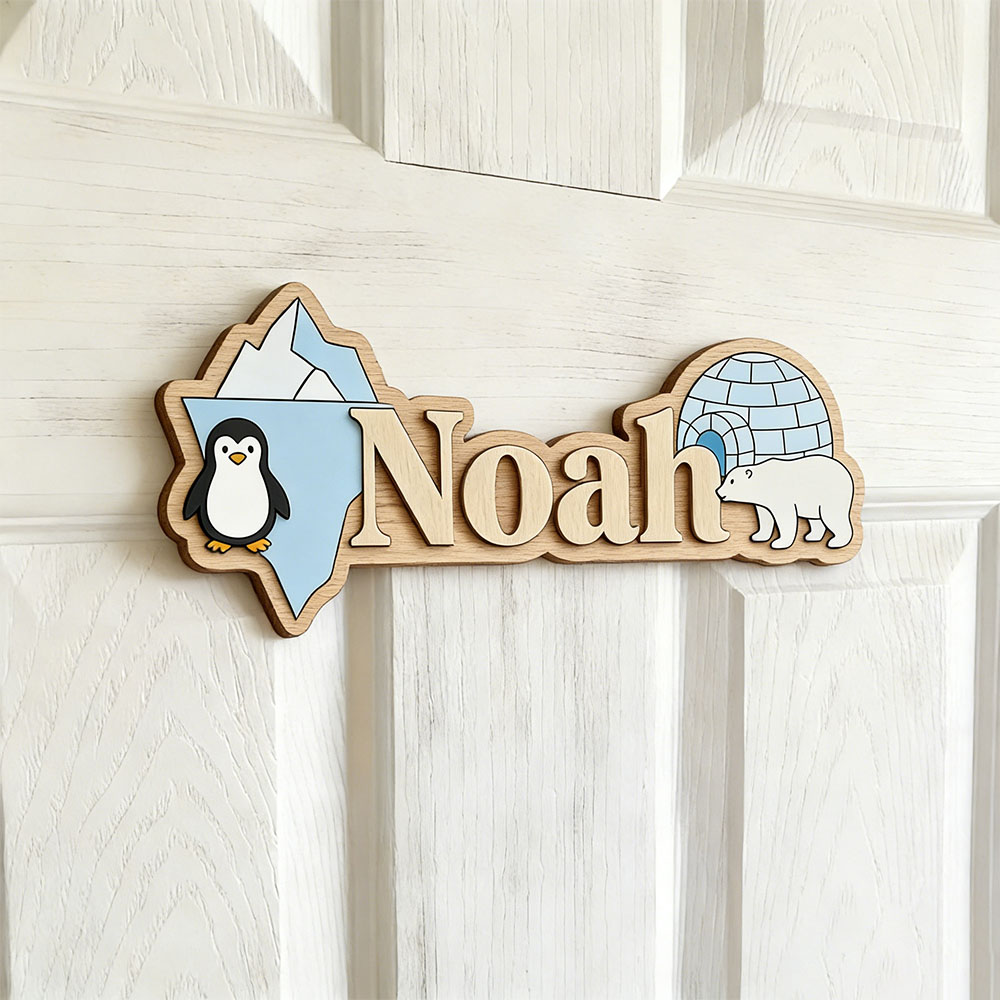 Arctic Penguin & Polar Bear Cu - Baby Nursery Name Sign recensione e prezzo