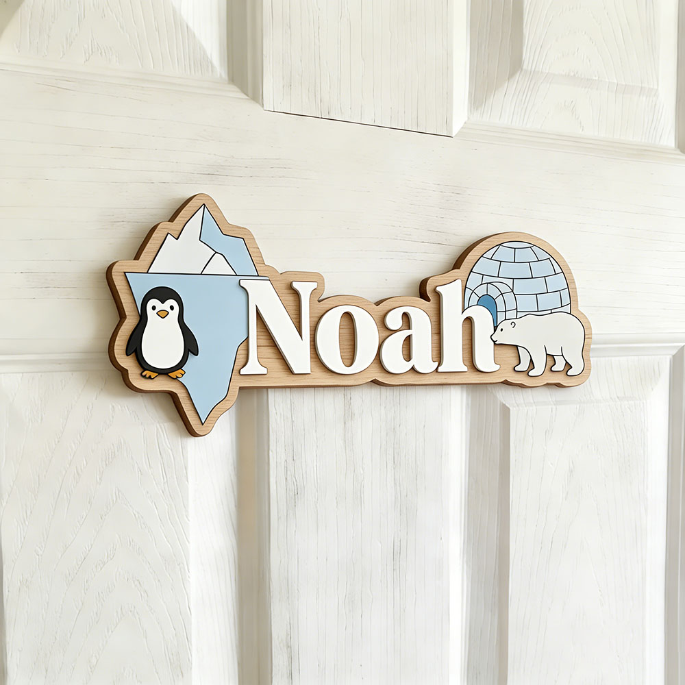 Arctic Penguin & Polar Bear Cu - Baby Nursery Name Sign recensione e prezzo