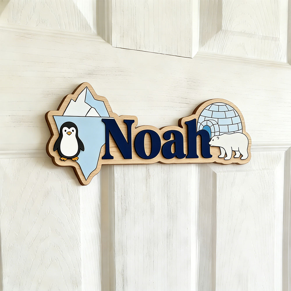 Arctic Penguin & Polar Bear Cu - Baby Nursery Name Sign recensione e prezzo