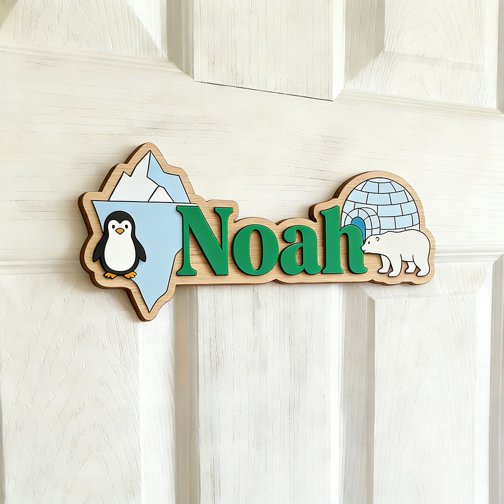Arctic Penguin & Polar Bear Cu - Baby Nursery Name Sign recensione e prezzo