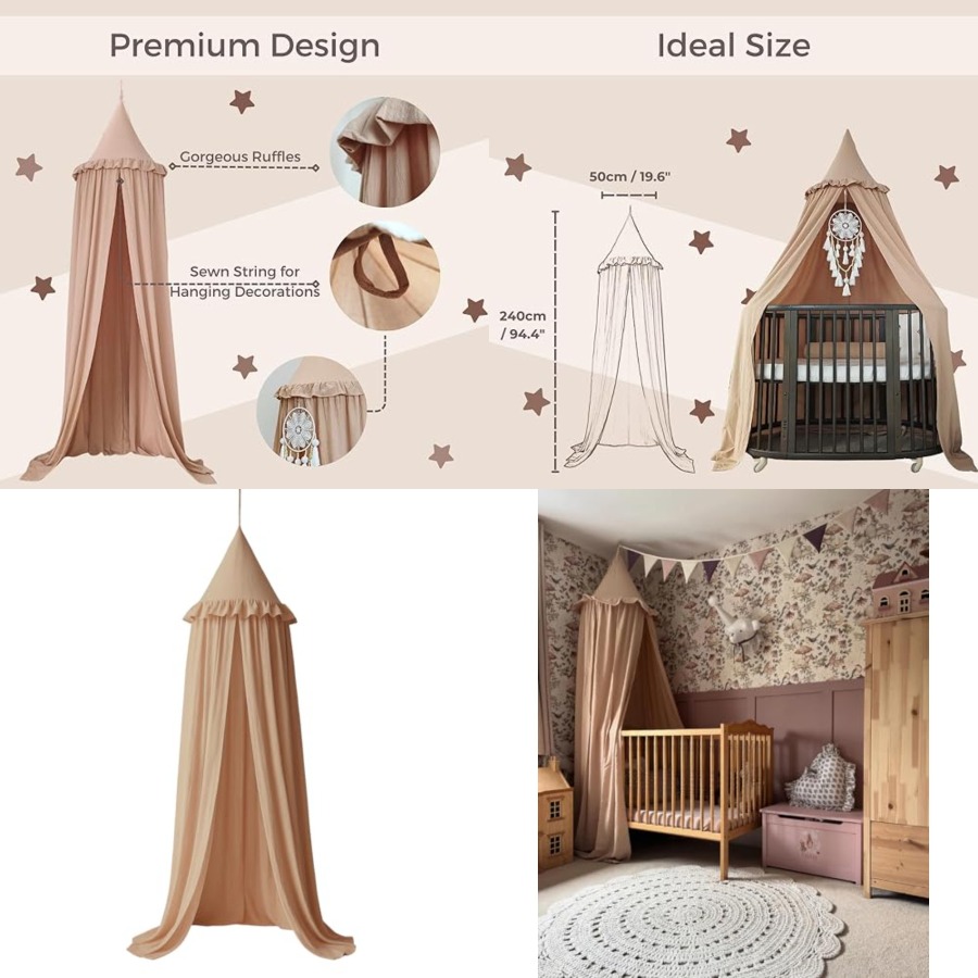 Bed Canopy with Ruffles, Paste - Baby Nursery Neutral recensione e prezzo