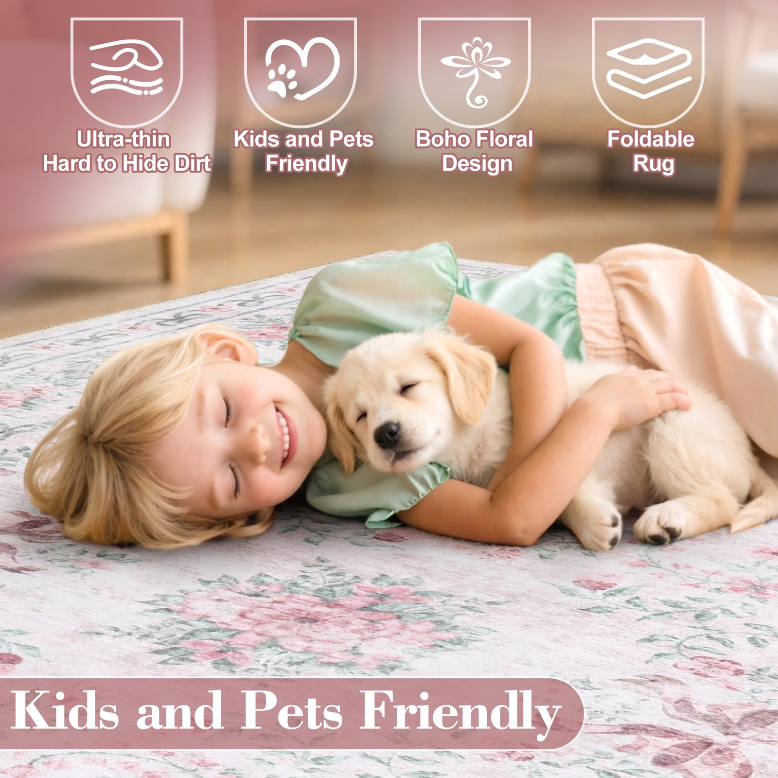 Floral Bow Rug for Girls Bedro - Baby Nursery Carpet recensione e prezzo