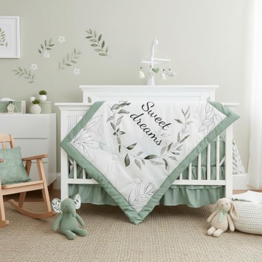 Green Crib Bedding Set 4-Piece - Baby Nursery Neutral recensione e prezzo