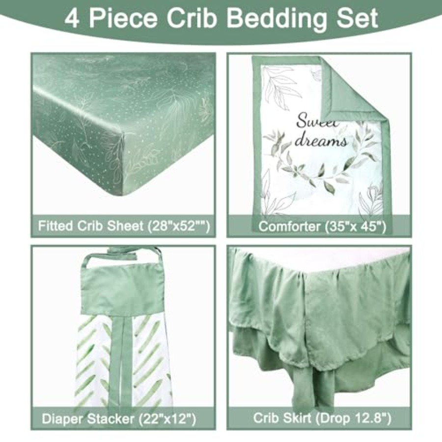 Green Crib Bedding Set 4-Piece - Baby Nursery Neutral recensione e prezzo