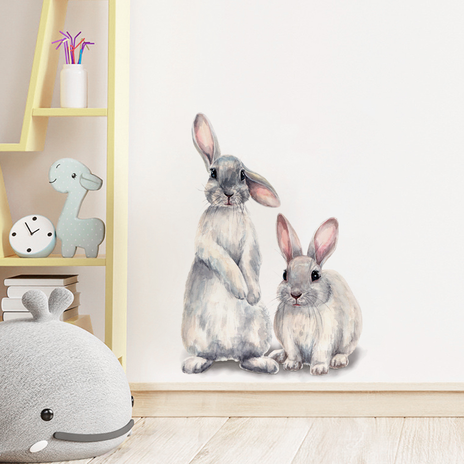 Watercolor Grey Baby Rabbits F - Baby Nursery Wallpaper Girl recensione e prezzo