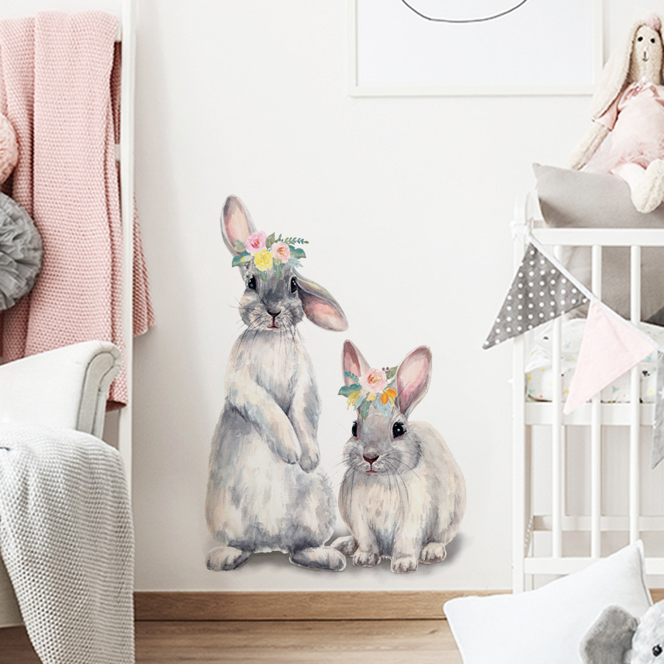Watercolor Grey Baby Rabbits F - Baby Nursery Wallpaper Girl recensione e prezzo
