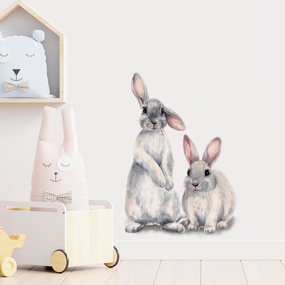 Watercolor Grey Baby Rabbits F - Baby Nursery Wallpaper Girl recensione e prezzo