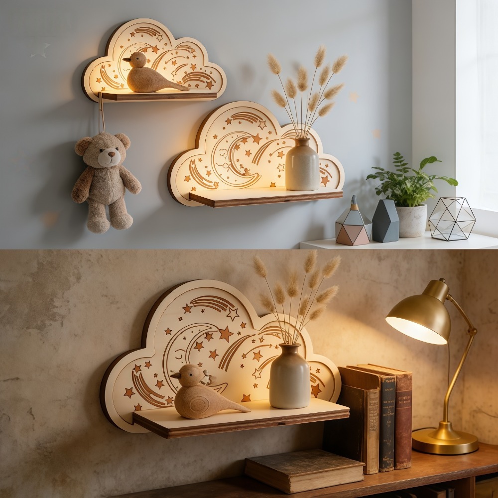 Wooden Cloud Wall Shelf Star M - Baby Nursery Floating Shelves recensione e prezzo