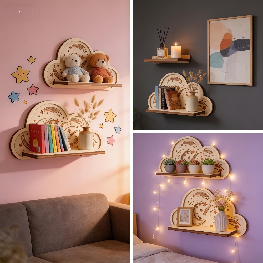 Wooden Cloud Wall Shelf Star M - Baby Nursery Floating Shelves recensione e prezzo