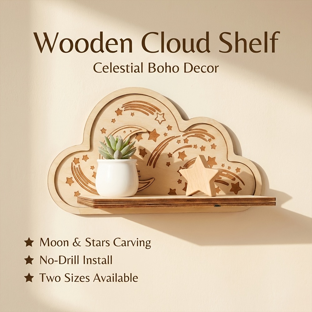 Wooden Cloud Wall Shelf Star M - Baby Nursery Floating Shelves recensione e prezzo