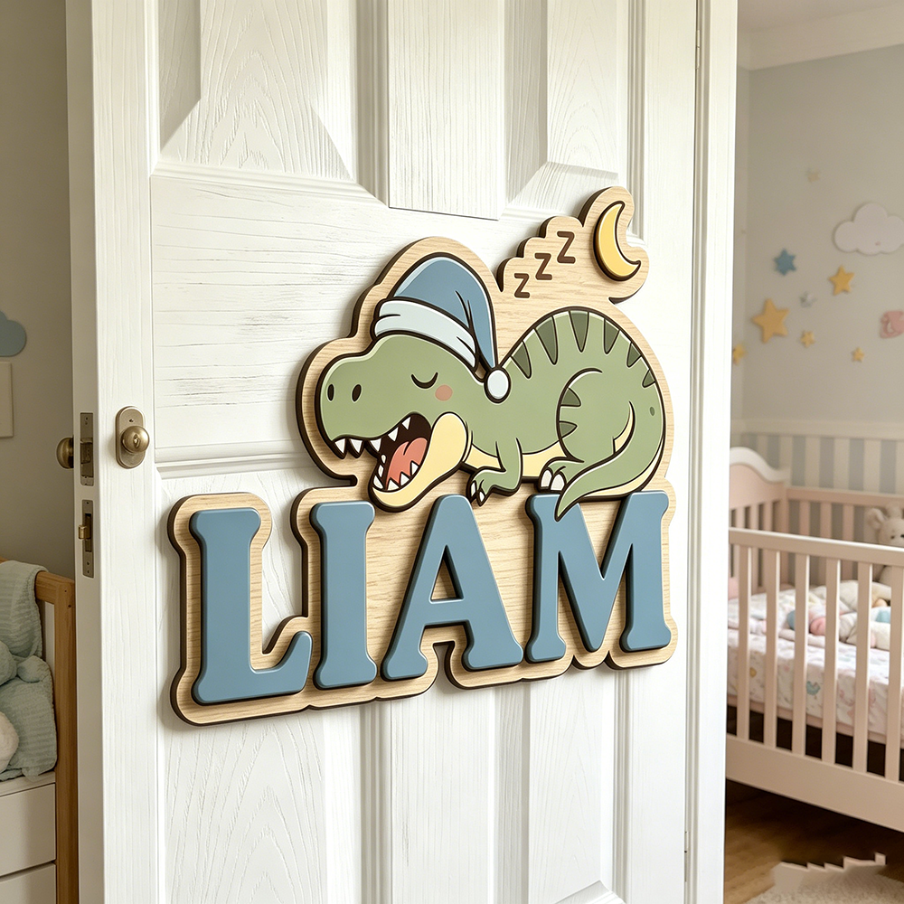 Personalized Sleepy Dinosaur N - Baby Nursery Name Sign recensione e prezzo