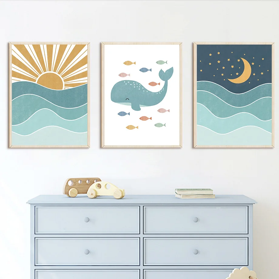 1pc frameless Fish Whale Seagu - Baby Nursery Quotes Wall Art recensione e prezzo