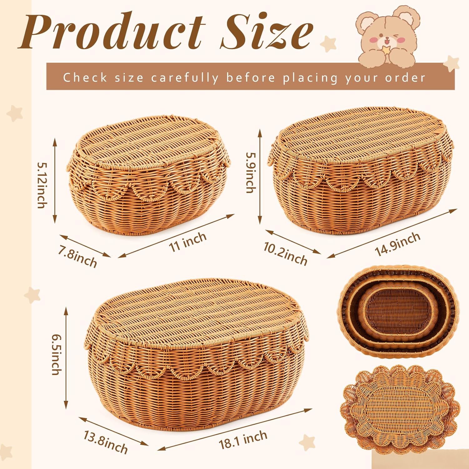 3 Pcs Scalloped Rattan Baskets - Baby Nursery Bedding recensione e prezzo