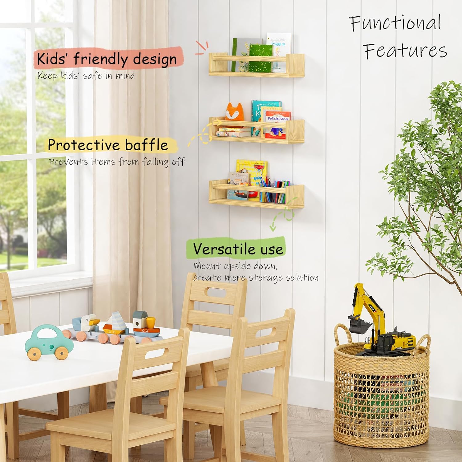 Natural Wood Floating Nursery  - Baby Nursery Floating Shelves recensione e prezzo