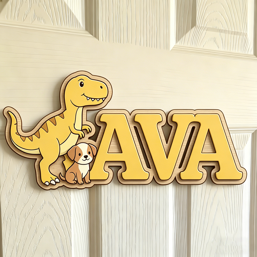 Custom T-Rex & Puppy Kids Name - Baby Nursery Neutral recensione e prezzo