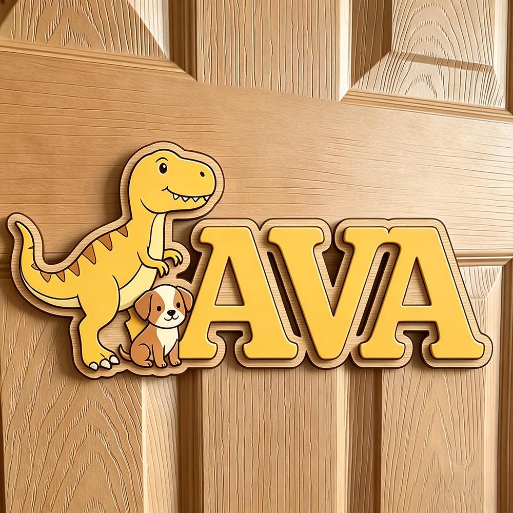 Custom T-Rex & Puppy Kids Name - Baby Nursery Neutral recensione e prezzo
