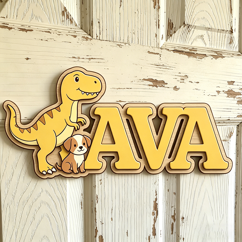 Custom T-Rex & Puppy Kids Name - Baby Nursery Neutral recensione e prezzo