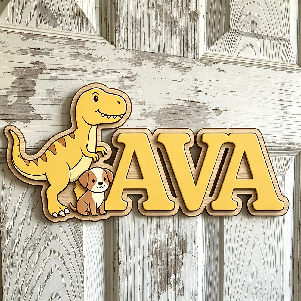 Custom T-Rex & Puppy Kids Name - Baby Nursery Neutral recensione e prezzo